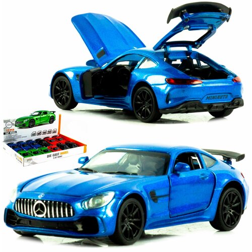 Металлическая машинка игрушка 1:32 Mercedes AMG GT (Мерседес АМГ) 15 см, детская, инерционная, свет, звук / Синий 1 2 м черный мягкий автомобильный спойлер на заднюю крышу багажника отделка для заднего крыла наклейка автомобильный спойлер спойлер акс