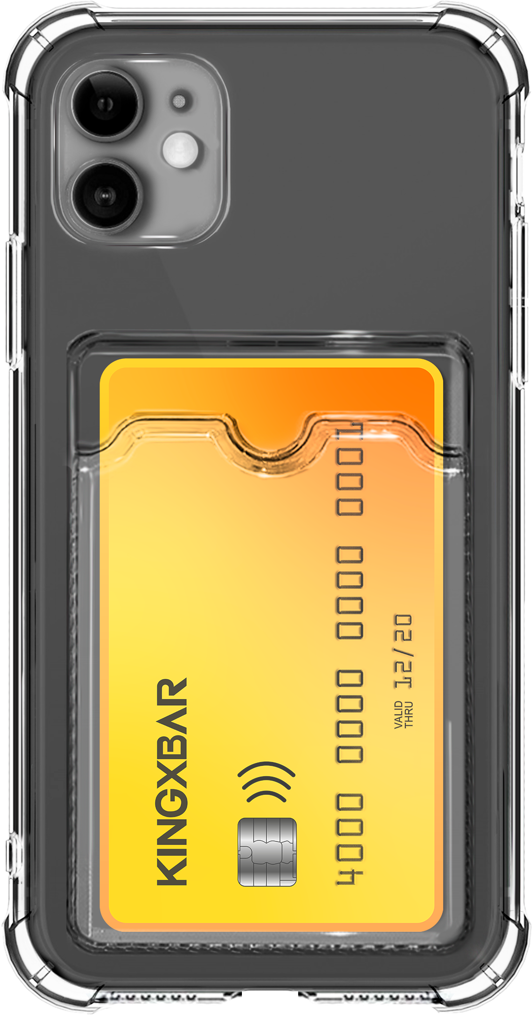Защитный силиконовый чехол с картхолдером на телефон Apple iPhone 11 / Кейс с отделением для пластиковых банковских карт для смартфона Эпл Айфон 11 / Прозрачный