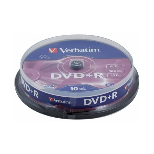 фото Диски dvd+r (плюс) verbatim 4,7 gb 16x, комплект 10 шт., cake box, 43498, 1 шт.