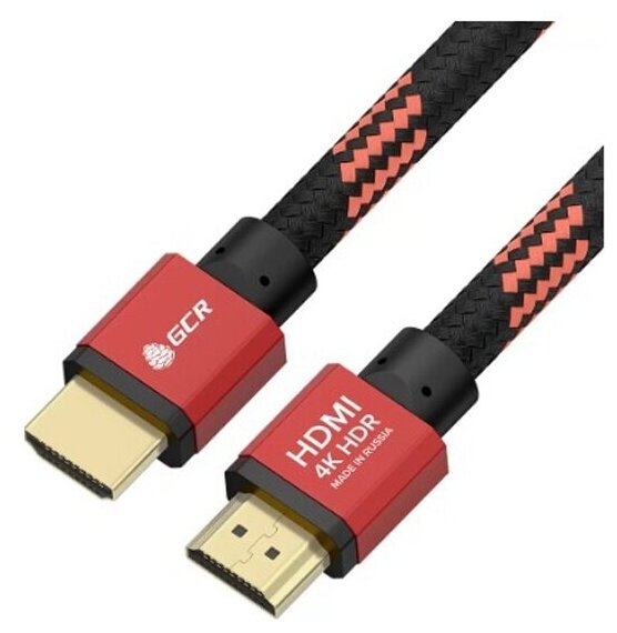 Кабель Gcr PROF 1.0m HDMI 2.0, BICOLOR ECO Soft капрон, AL корпус красный, HDR 4:2:2, Ultra HD, 4K 60 fps 60Hz/5K*30Hz, 3D, AUDIO, 18.0 Гбит/с, 28AWG