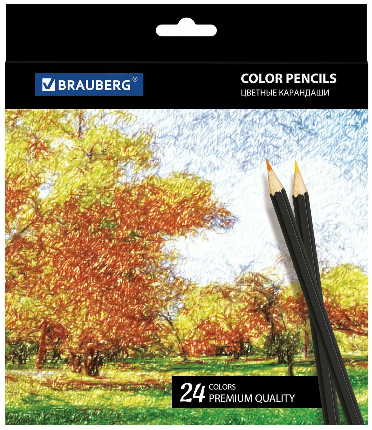 Карандаши деревянные цветные для рисования "Artist line", набор из 24 цветов, заточенные, черный корпус, трехгранные, Brauberg