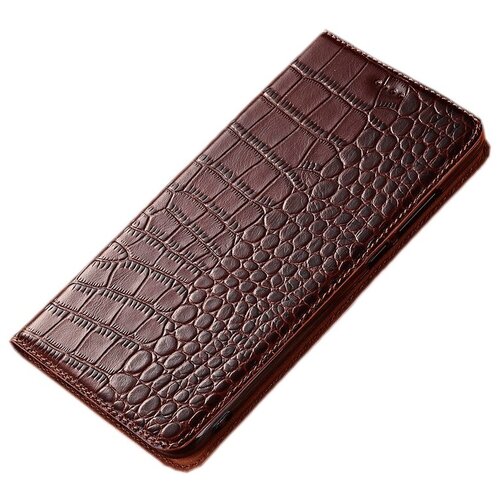 фото Чехол-книжка mypads premium для xiaomi mi note 10 / mi note 10 pro / mi cc9 pro из качественной импортной натуральной кожи теленка с фактурной прошивкой рельефа кожи крокодила экзотический темно-коричневый