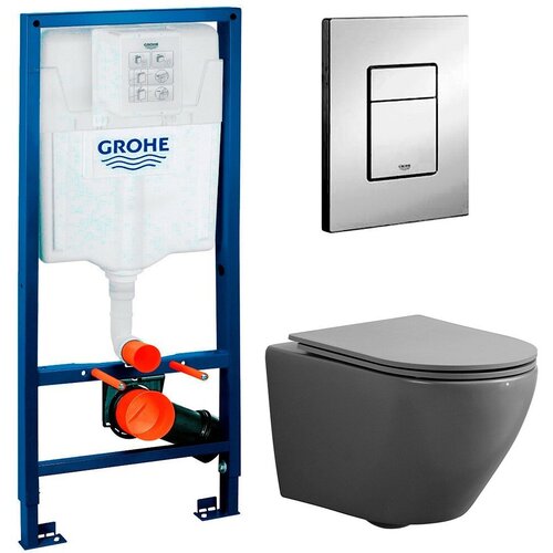 Инсталляция Grohe Rapid SL 38772001 + унитаз Esbano Azalea matt grey безободковый с сиденьем