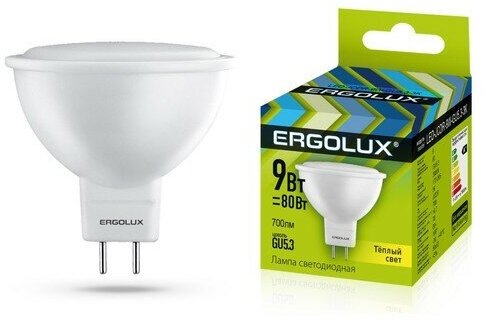 Светодиодная LED лампа Ergolux MR16 GU5.3 220V 9W(750lm 100°) 4500K 4K матовая 50x52 пластик/алюм. LED-JCDR-9W-GU5.3-4K