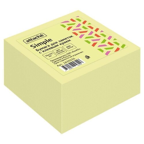 Стикеры Attache Simple 76х76 мм пастельные желтые (1 блок, 400 листов), 1635535