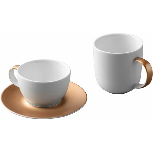 Набор кружек Gem BergHOFF 1698005 для кофе и чая в комплекте 3 предмета кружка объем 330 мл чашка 220 мл блюдце диаметр - 155 см цвет белый материал фарфор чайный сервиз 2060₽
