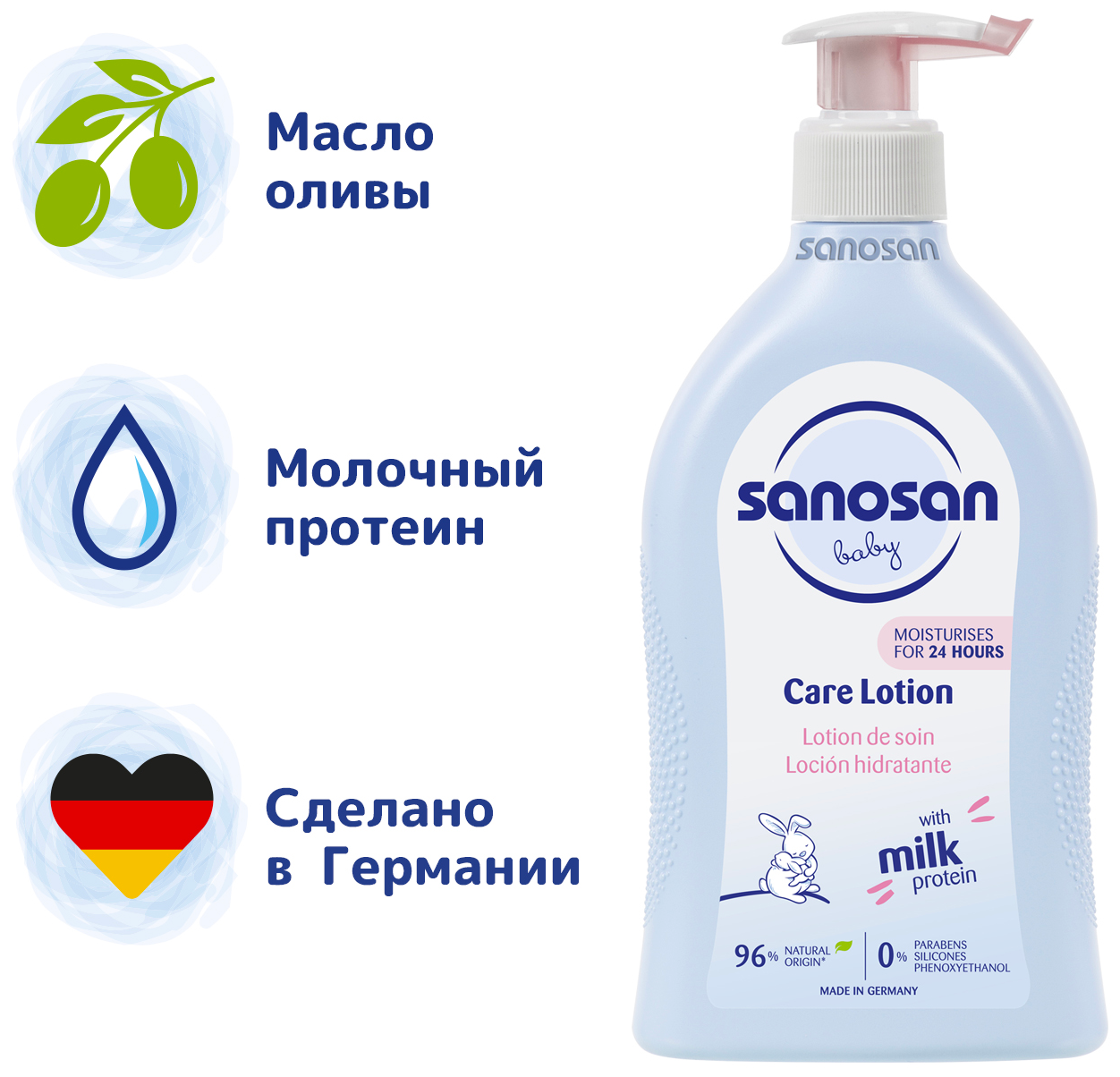 Sanosan Молочко увлажняющее с пантенолом, 500 мл/увлажняющее молочко для детей/Молочко для тела детское/Детское молочко для тела/увлажняющее молочко для тела/пантенол/увлажняющий крем для детей/крем после купания