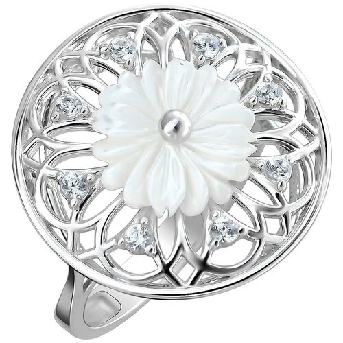 фото Эстет кольцо с перламутром и фианитами из серебра 01к4511210-2, размер 16