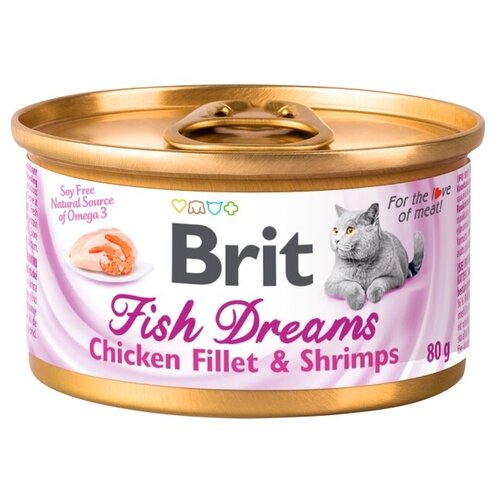 BRIT 80грх12шт Корм кон для кошек Fish dreams chicken&shrimps Куриное филе и креветки