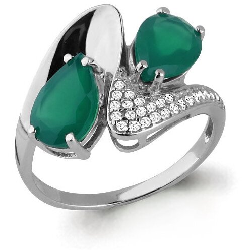 фото Серебряное кольцо aquamarine а6579409а с фианитом и агатом, размер 19 diamant-online