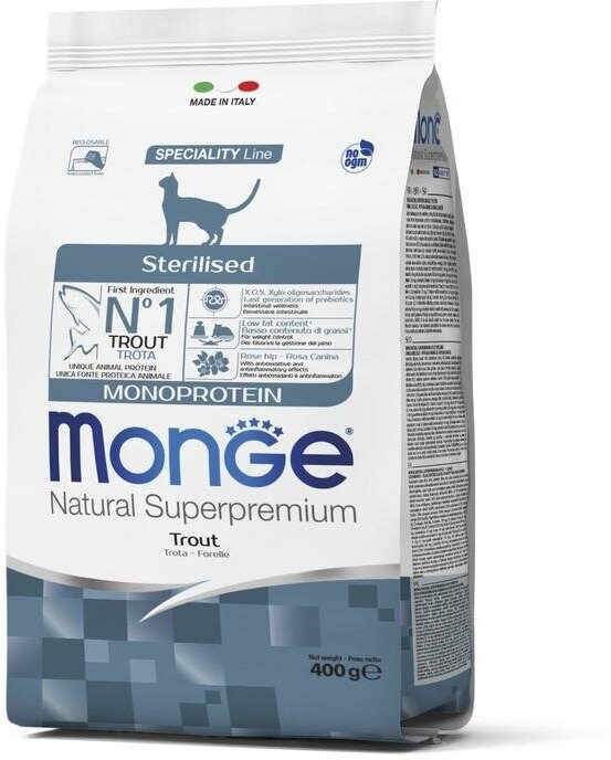 Сухой корм Monge Cat Speciality Line Monoprotein Sterilised для стерилизованных кошек, из форели 0,4