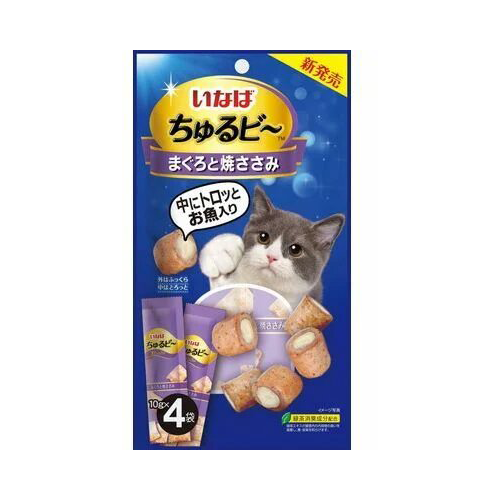 Inaba Churu Bee лакомство для кошек, тунец магуро с запеченным куриным филе (48шт в уп) 4*10 гр
