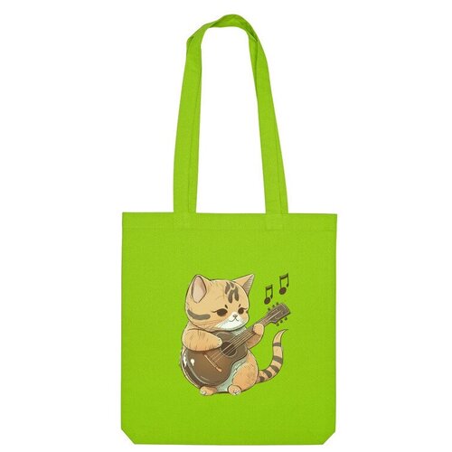 мужская футболка кот гитарист m зеленый Сумка шоппер Us Basic, зеленый