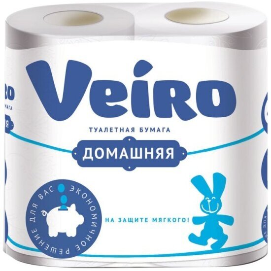 Туалетная бумага Veiro Домашняя белая, 2 слоя, 4 рулона, 1с24