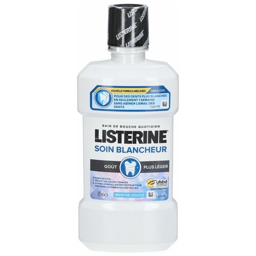 Listerine Ополаскиватель для полости рта Advanced White 500 мл в уп, 1 уп, отбеливающий, Mint Mild Taste мятный мягкий вкус