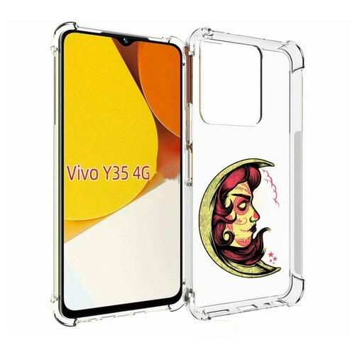 Чехол MyPads желтый полумесяц с лицом девушки для Vivo Y35 4G 2022 / Vivo Y22 задняя-панель-накладка-бампер