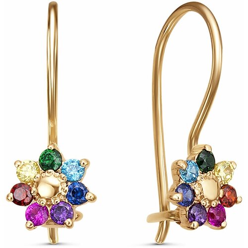 Серьги Infini, красное золото, 585 проба, фианит, мультиколор