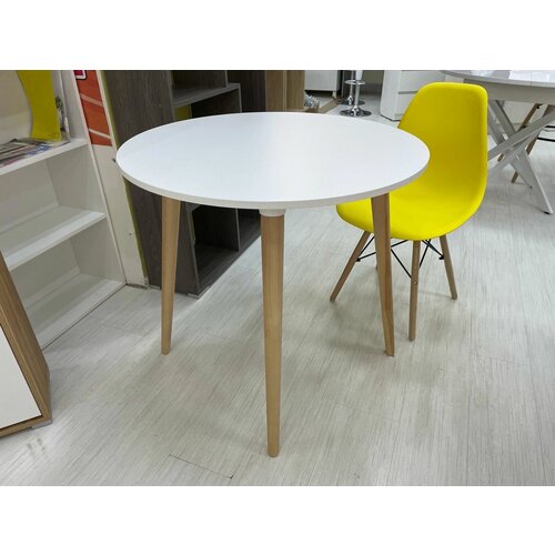 Стол кухонный обеденный журнальный круглый белый диаметр 90