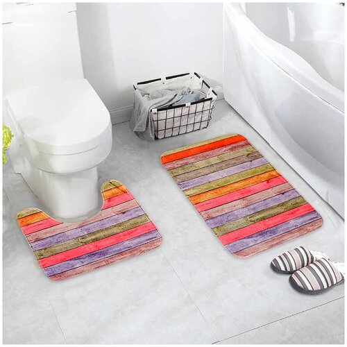 фото Набор ковриков для ванны и туалета "цветные деревяшки", 2 шт: 40x45, 45x75 см доляна