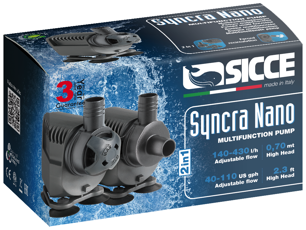 Помпа SICCE SYNCRA NANO, 140-430 л/ч, h=70 см, длина провода 1,5 м. (59220) - фотография № 3