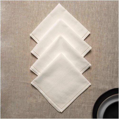Набор сервировочный на стол, 4 салфетки (44х44 см). Декоративный текстиль для кухни. Полулен. (Белое Золото / Or Blanc).