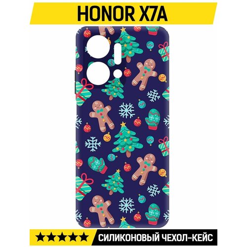 Чехол-накладка Krutoff Soft Case Прянички и елочки для Honor X7a черный чехол накладка krutoff soft case прянички и елочки для honor x50i черный