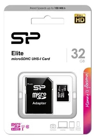 32GB Карта памяти MicroSD SILICON POWER Class 10 Elite UHS-I (R/W 85/15 Mb/s) + SD адаптер (SP032GBSTHBU1V10SP)