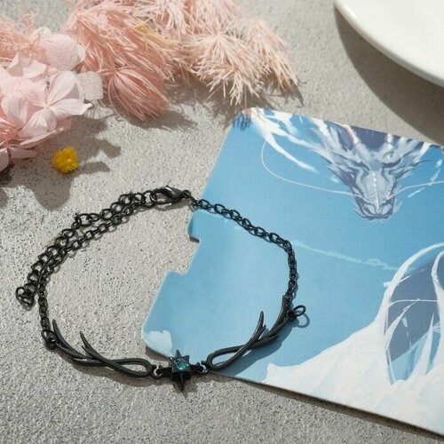 фото Браслет, стразы, 1 шт., размер 7 см, синий, черный нет бренда