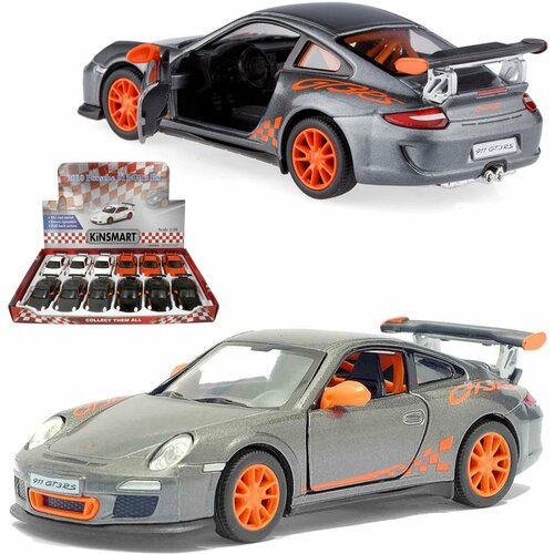 Металлическая машинка игрушка 1:36 2010 Porsche 911 GT3 RS (Порше) 12.5 см, инерционная / Серый детская игрушечная коллекционная металическая модель машинки игрушки kinsmart 2010 порше 911 gt3 rs металлическая инерционная 1 36
