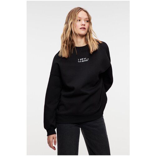 фото Толстовка oversize хлопковая утепленная в полоску befree 2311443470-54-xs черный принт графика размер xs
