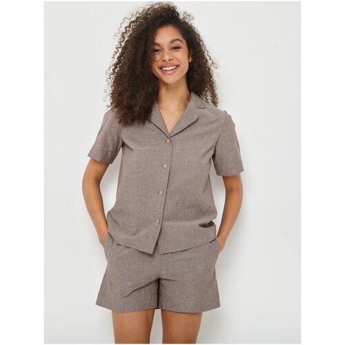 Пижама женская с шортами COMFORT, комплект домашний женский с рубашкой и шортами, размер 44, коричневый