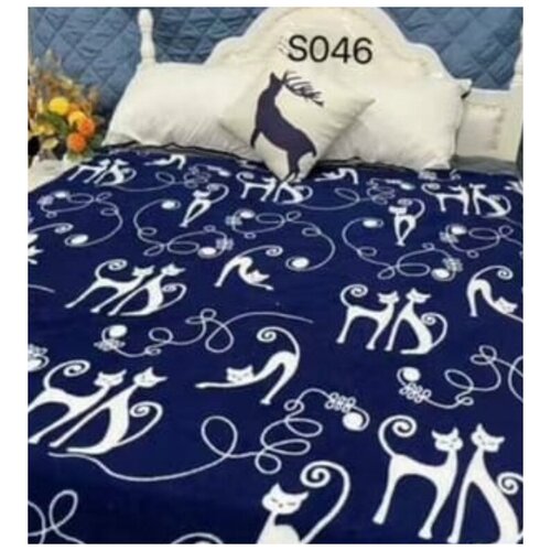 Плед бамбуковый Кошки синий размер 180 на 200 см.