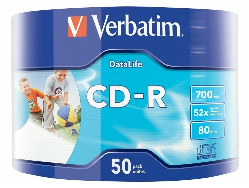 VERBATIM Диск для записи, CD-R 80 52x Shrink/50 DataLife 700 МБ