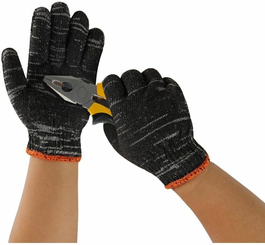 фото Перчатки хб хозяйственные тканевые 10 шт с ПВХ черные