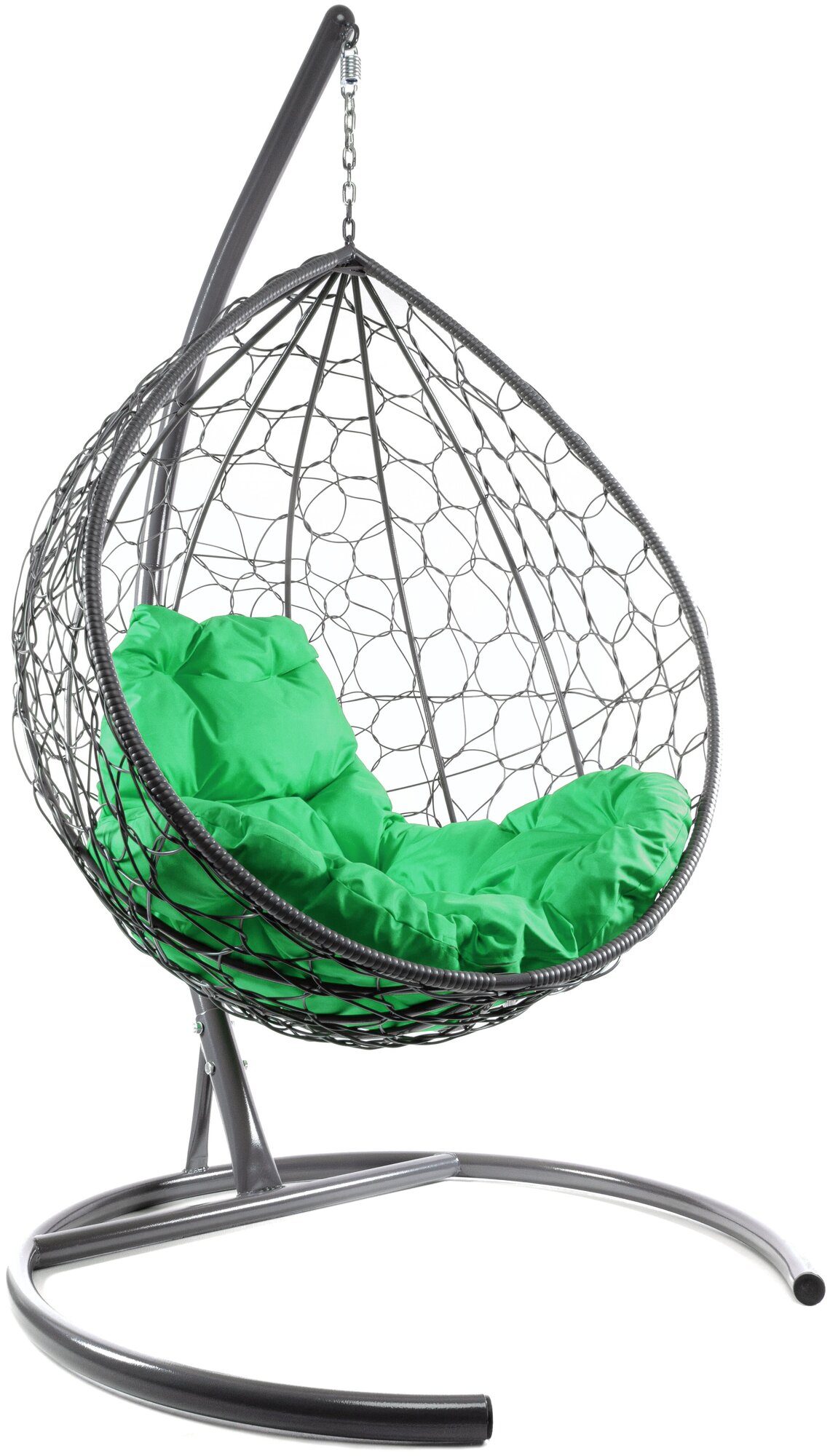 Подвесное кресло m-group капля ротанг серое, зелёная подушка - фотография № 2