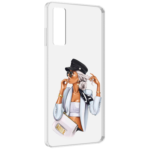 Чехол MyPads девушка-в-белом-с-модной-сумочкой женский для TCL 20 5G задняя-панель-накладка-бампер