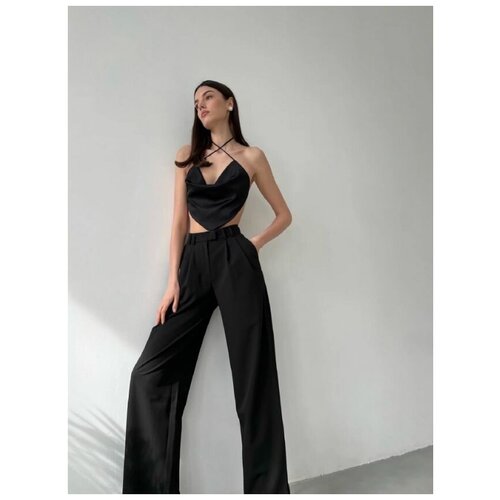 фото Топ женский, шелковый, на бретельках, цвет черный, размер 40-46 tauen