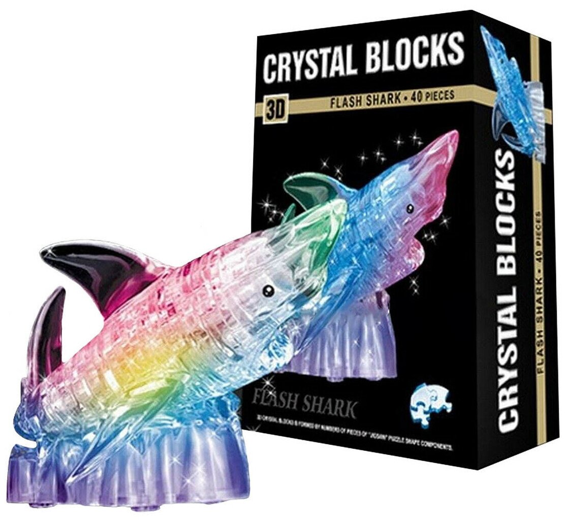 3D пазл КНР кристаллический "Акула", 40 деталей, световые эффекты, работает от батареек (9060)