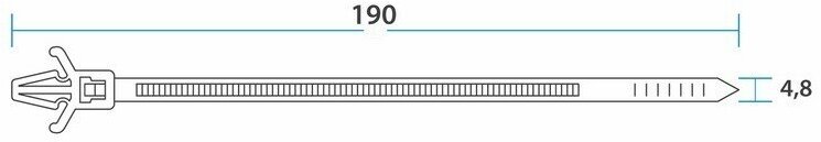 Хомут с крепежным пистоном прочный нейлоновый (кабельная стяжка) 190 x 4,8 мм, в упаковке 100 штук