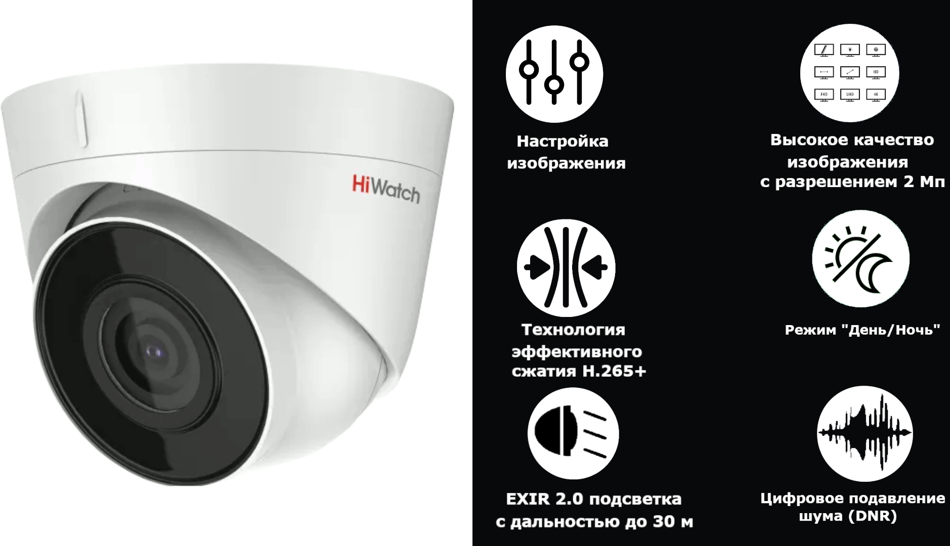 2 Мп уличная купольная IP-камера видеонаблюдения HiWatch DS-I203(D)(2.8mm) серии Value с EXIR-подсветкой до 30м