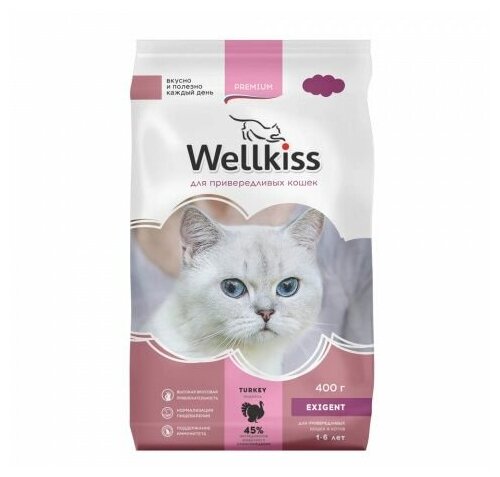 Wellkiss Adult Exigent Корм сухой для привередливых кошек с индейкой, 400 г, 3 шт