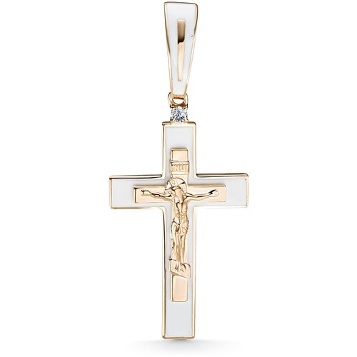 Алькор Золотой крестик с эмалью и бриллиантом 3724-100