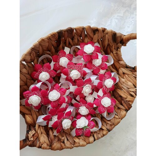 Свадебные бутоньерки для гостей 50 шт цвет малиновый