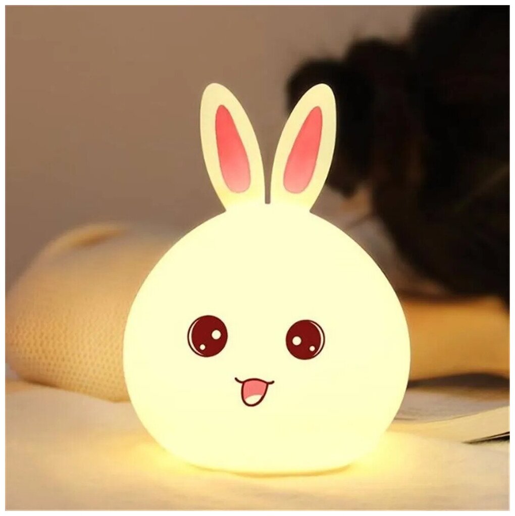 Светодиодный силиконовый LED ночник "Кролик" / Светильник детский / Ночник детский, белый - фотография № 3