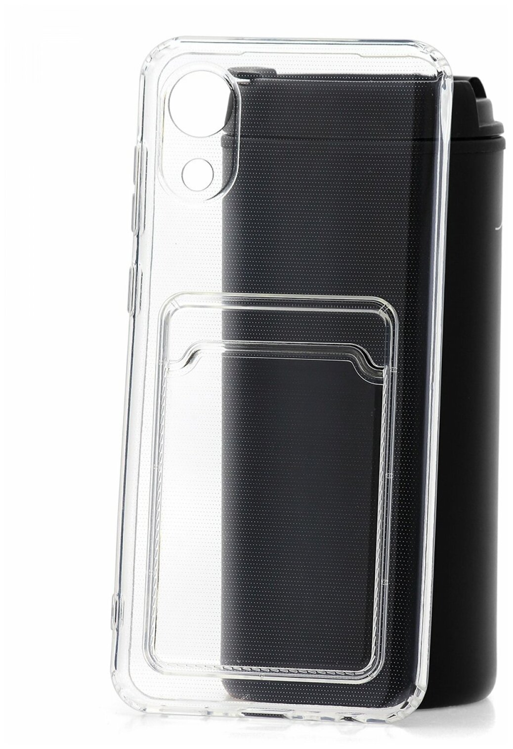 Чехол на Samsung A03 Core Derbi Poket прозрачный с карманом для карт защитный силиконовый бампер противоударный кейс накладка с защитой камеры