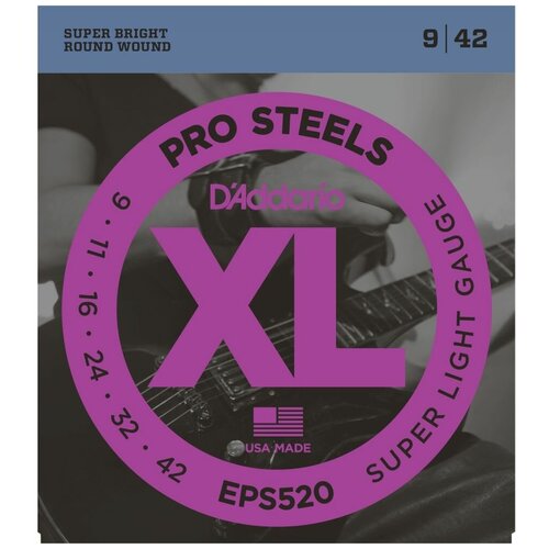 DAddario EPS520 струны для электрогитары, ProSteels,Super Light, 9-42 exl120 xl nickel wound струны для электрогитары super light 9 42 d addario