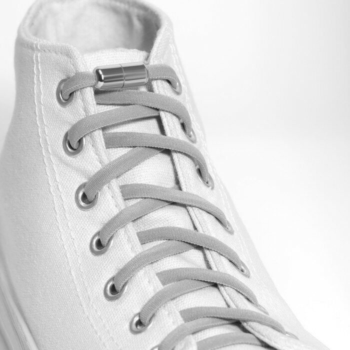 Шнурки для обуви, пара, круглые, с фиксатором, эластичные, d = 5 мм, 100 см, цвет серый - фотография № 1
