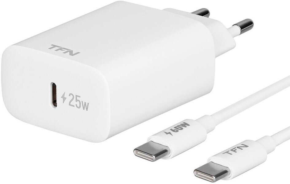 Зарядное устройство TFN USB-C, 25 Вт + кабель USB-C / USB-C, белый