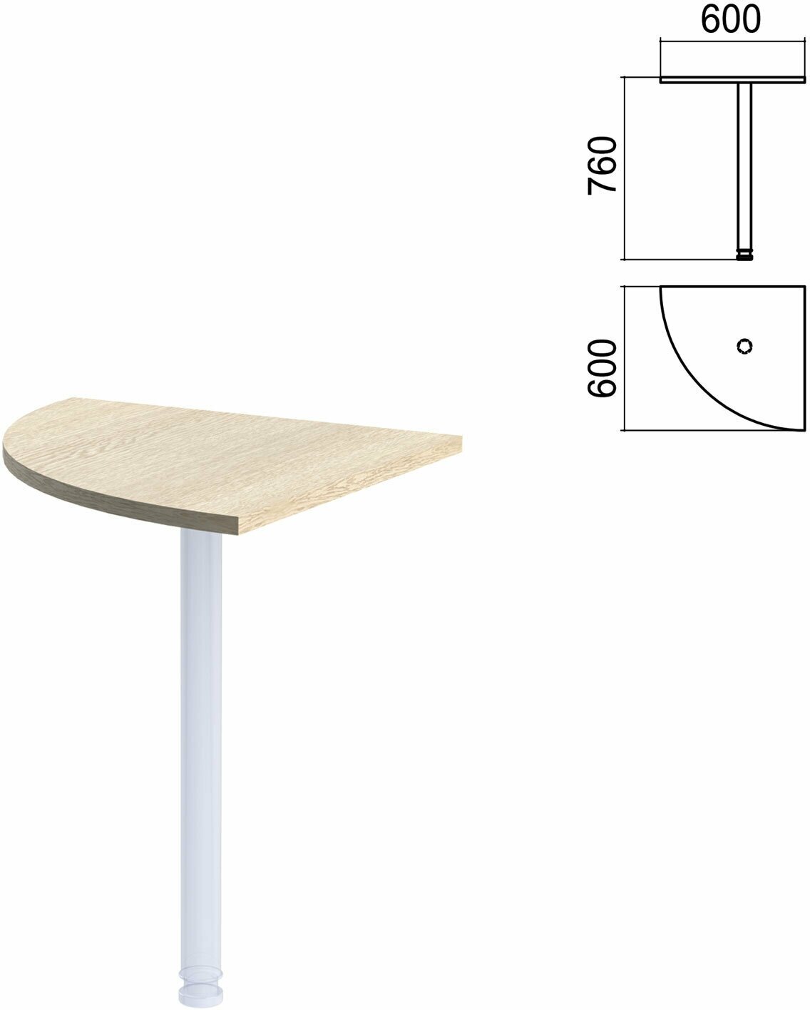 Стол приставной угловой "Арго", 600х600 мм, без опоры, ясень шимо - 1 шт.