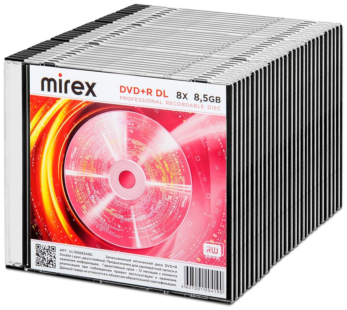 Диск Mirex DVD+R DL 8,5Gb 8x slim, упаковка 30 шт.